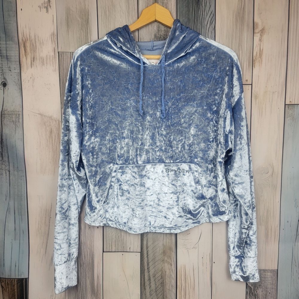 Spyder Crushed Velvet Blue Lounge Hooded Sweatshirt Size Medium